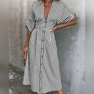 NWOT SHEIN Plunged Neck Striped dress